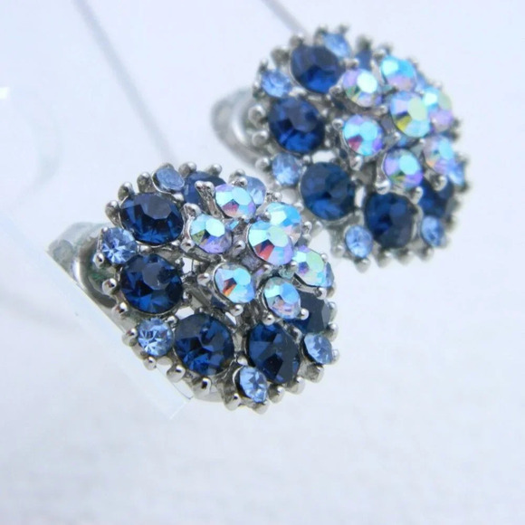 CROWN TRIFARI Blue Rhinestone  Earrings - Picture 1 of 4